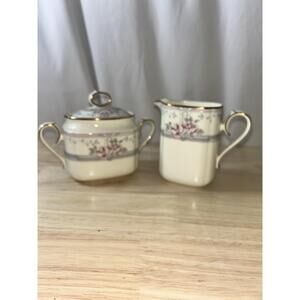 VTG Noritake Magnificence 9736 Sugar‎ Creamer Set Pink Rose Gold Trim Bone China